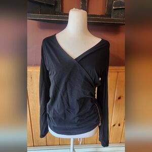Michael Kors Side Zip Wrap Top Black Size Medium